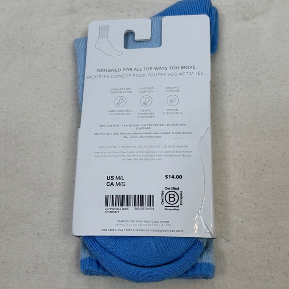 NWT Athleta Colorblock Everyday Crew Sock in Mist Blue Medium/Large Women’s New - Picture 3 of 7